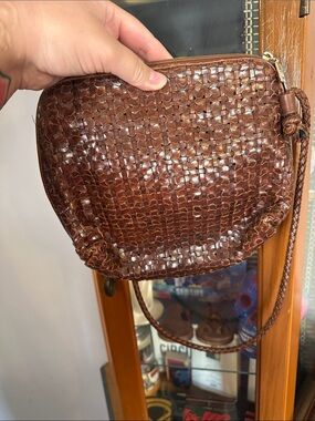GEM Woven Leather Crossbody Bag - Brown